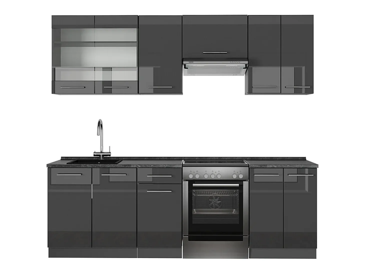 Mueble de cocina antracita alto brillo 240x46x81.6 fame-line