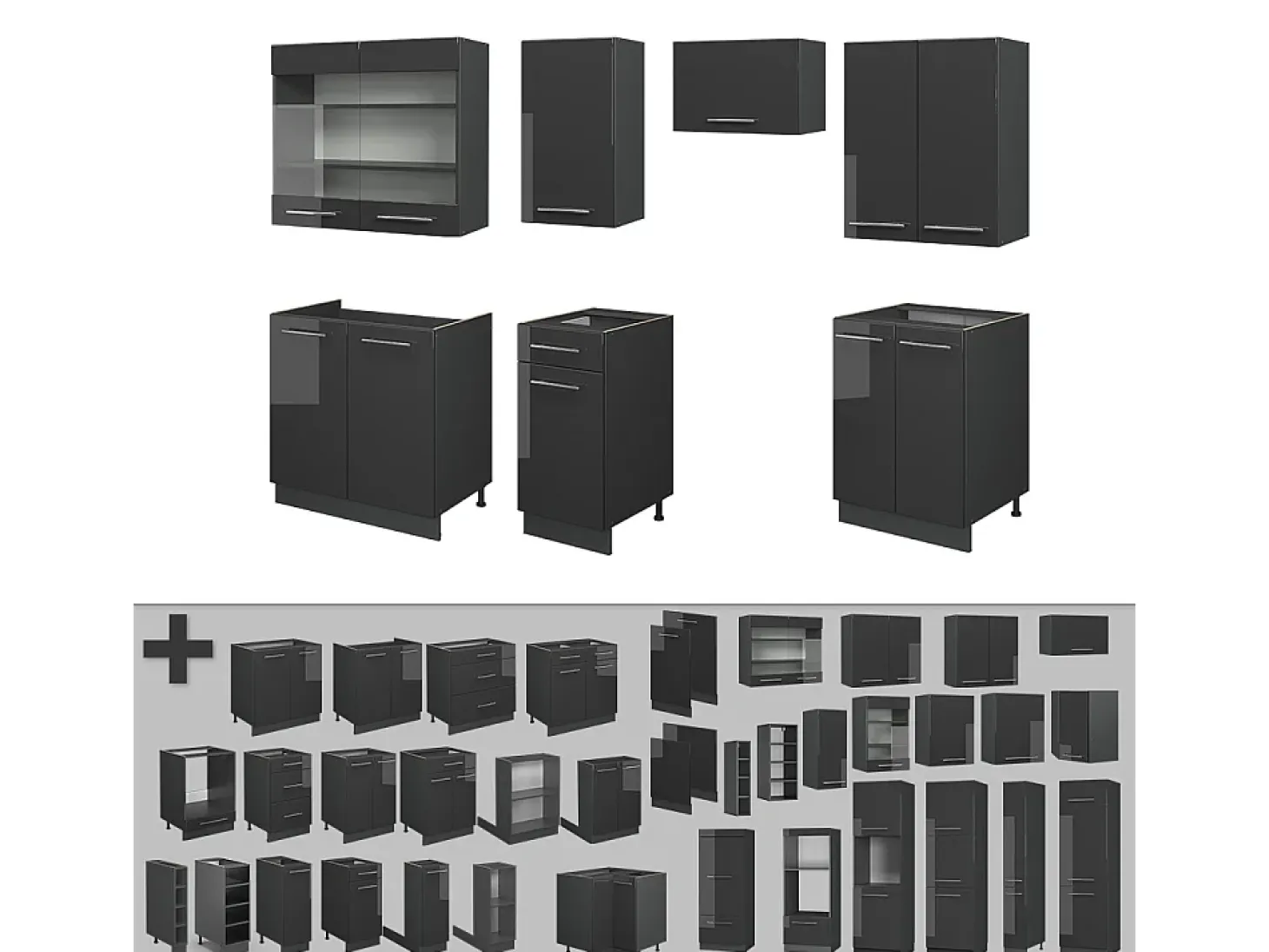 Mueble de cocina antracita alto brillo 240x46x81.6 fame-line