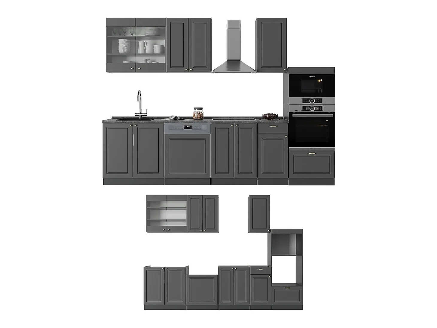 Mueble de cocina antracita-oro landhaus 300x46x81.6 fame-line