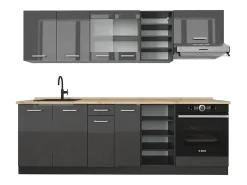 Mueble de cocina antracita brillo intenso/antracita 240x46x81.6 r-line