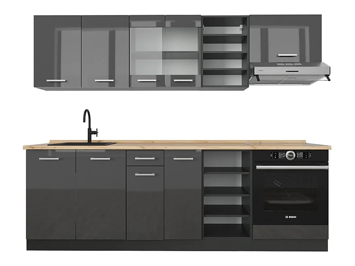 Mueble de cocina antracita brillo intenso/antracita 240x46x81.6 r-line