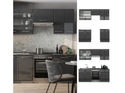 Mueble de cocina antracita alto brillo 200x60x81.6 fame-line
