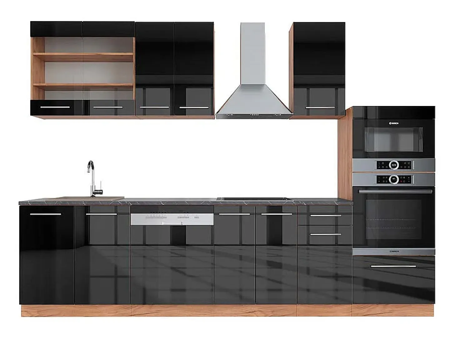 Mueble de cocina antracita brillo intenso/roble dorado eléctrico 300x60x81.6 fame-line
