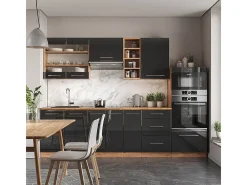 Mueble de cocina antracita brillo intenso/roble dorado eléctrico 280x60x81.6 fame-line
