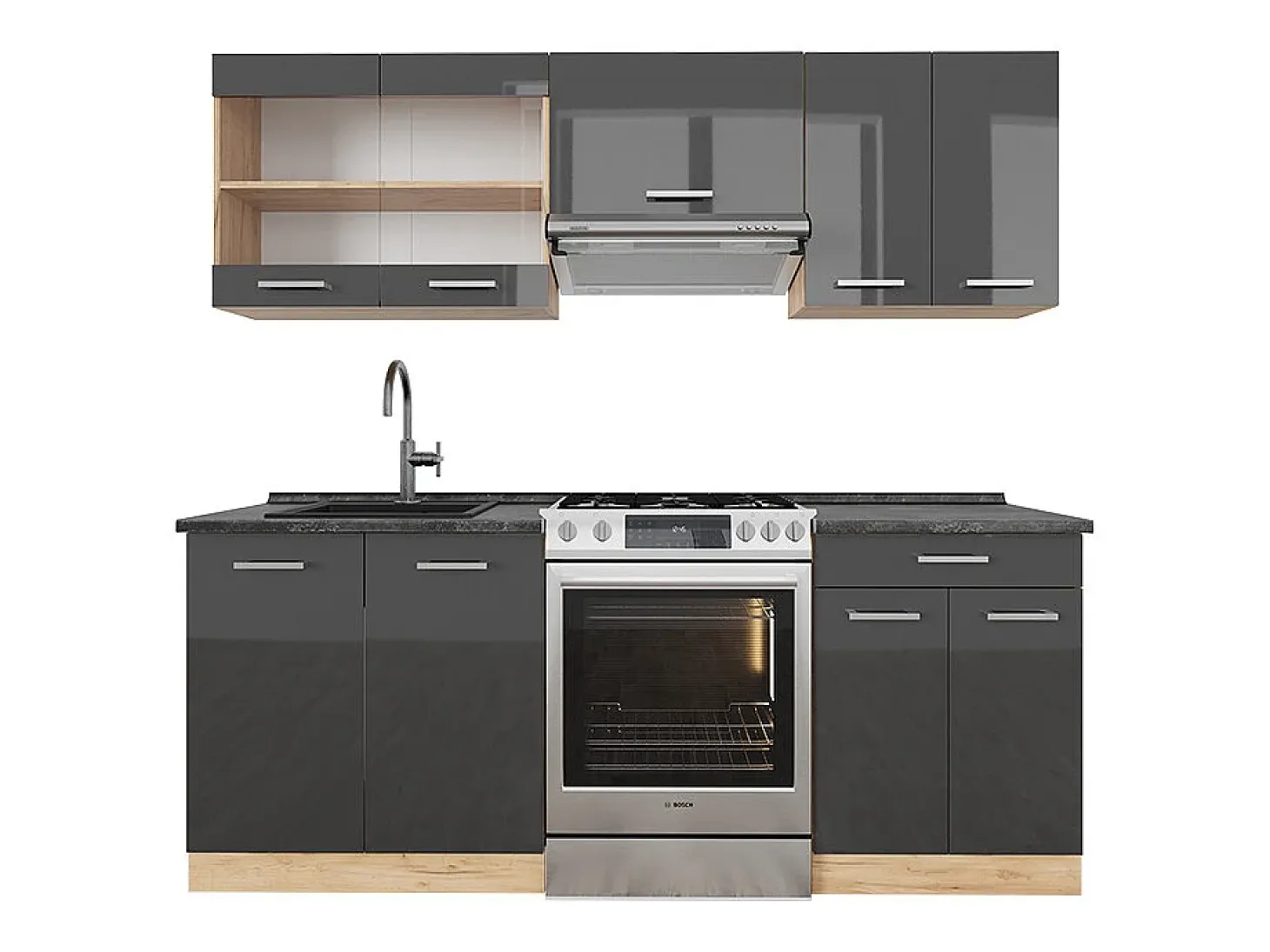 Mueble de cocina antracita brillo intenso/roble dorado eléctrico 200x60x81.6 r-line