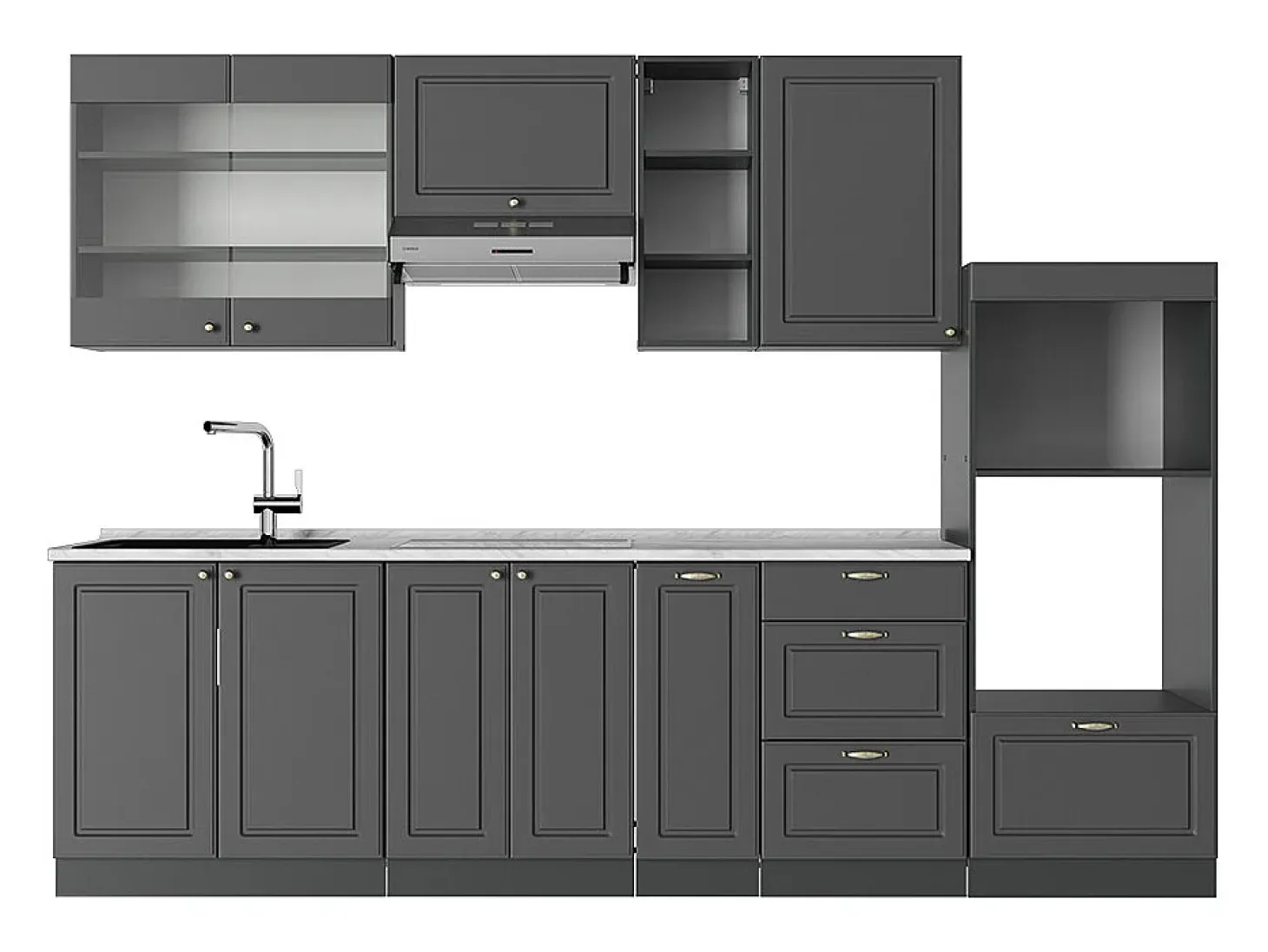 Mueble de cocina antracita-oro landhaus 280x60x81.6 fame-line