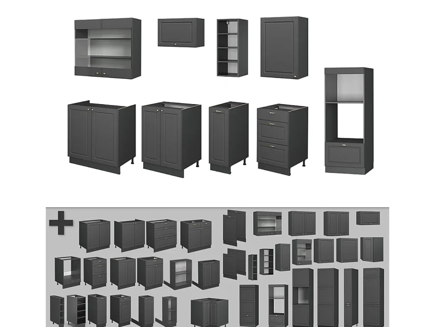 Mueble de cocina antracita-oro landhaus 280x60x81.6 fame-line