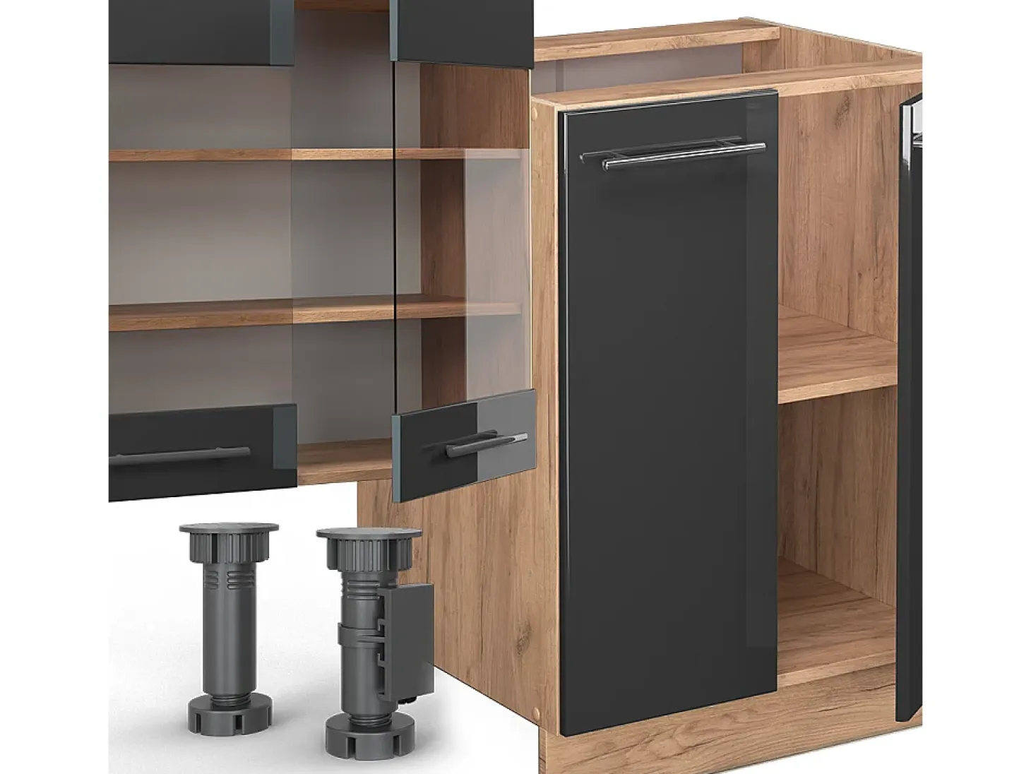 Mueble de cocina antracita brillo intenso/roble dorado eléctrico 300x46x81.6 fame-line