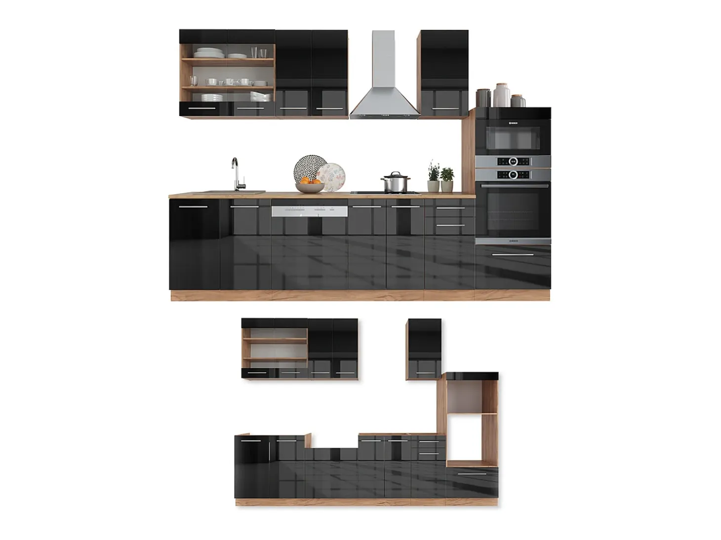 Mueble de cocina antracita brillo intenso/roble dorado eléctrico 300x46x81.6 fame-line