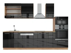 Mueble de cocina antracita brillo intenso/roble dorado eléctrico 300x46x81.6 fame-line