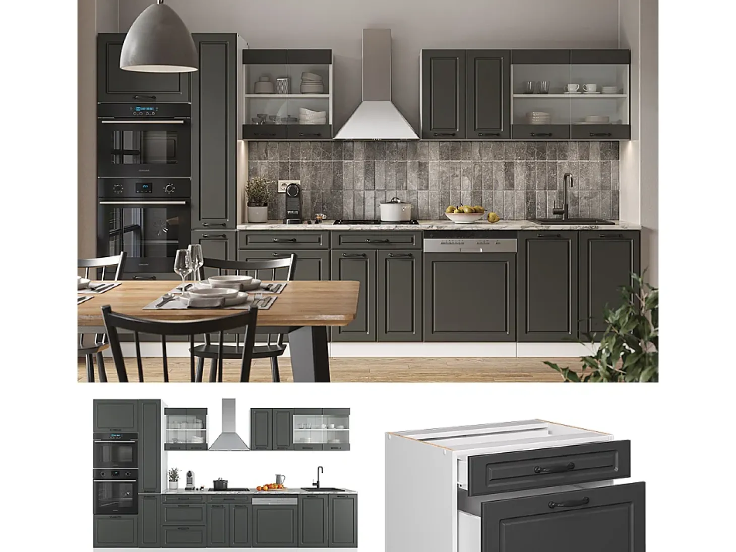 Mueble de cocina antracita casa de campo/blanco 350x60x81.6 r-line