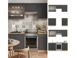 Mueble de cocina antracita casa de campo/roble kraft dorado 200x46x81.6 fame-line