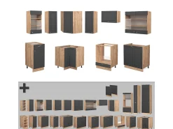 Mueble de cocina antracita casa de campo/roble kraft dorado 200x46x81.6 fame-line