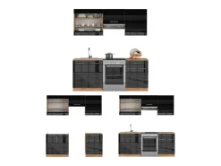 Mueble de cocina antracita brillo intenso/roble dorado eléctrico 200x60x81.6 fame-line