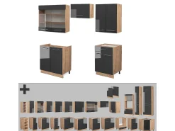 Mueble de cocina antracita brillo intenso/roble dorado eléctrico 200x60x81.6 fame-line