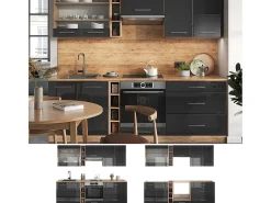 Mueble de cocina antracita brillo intenso/roble dorado eléctrico 235x60x81.6 fame-line