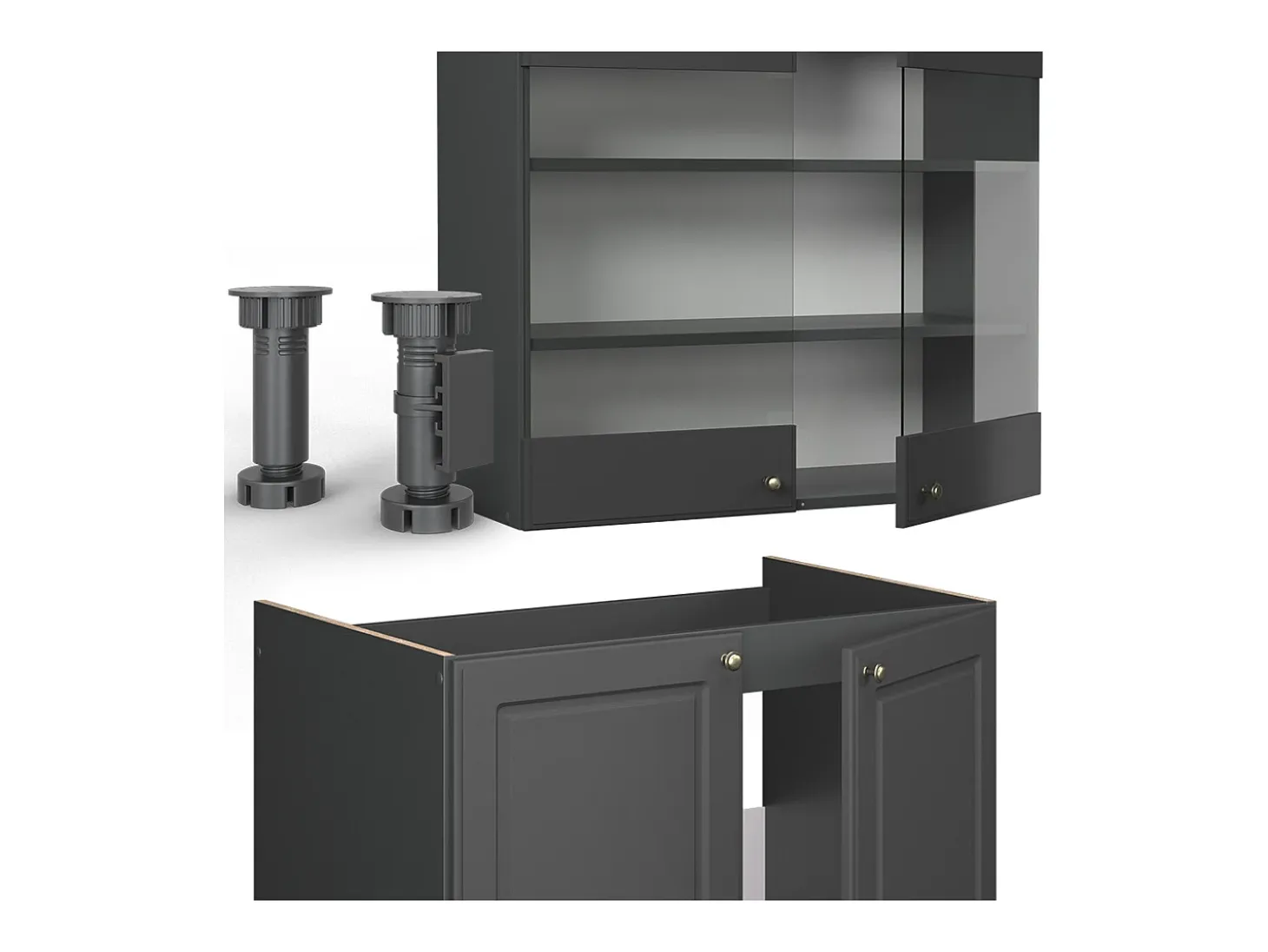 Mueble de cocina antracita-oro landhaus 235x60x81.6 fame-line