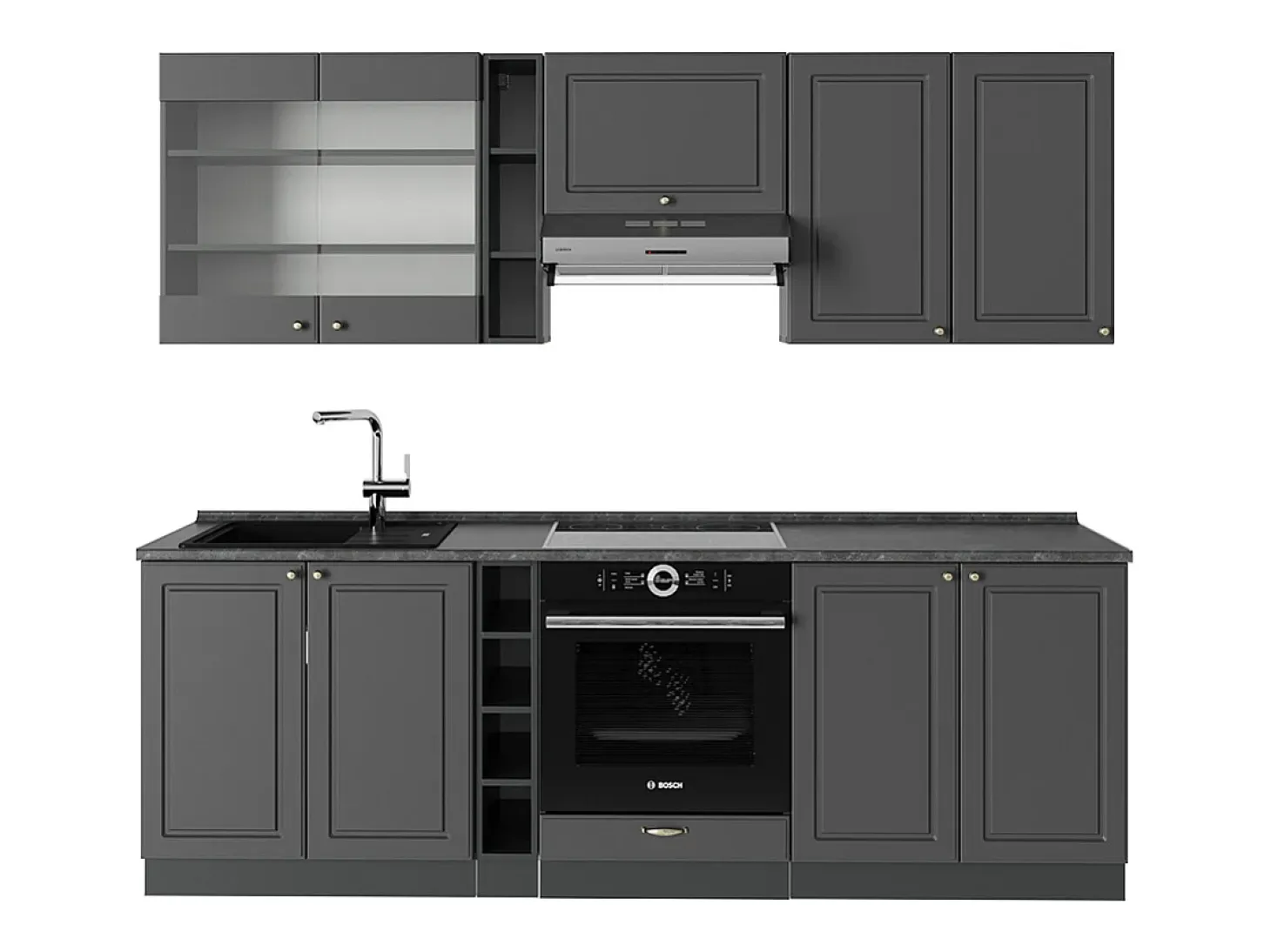 Mueble de cocina antracita-oro landhaus 235x60x81.6 fame-line