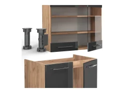 Mueble de cocina antracita brillo intenso/roble dorado eléctrico 240x60x81.6 fame-line