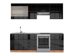 Mueble de cocina antracita brillo intenso/roble dorado eléctrico 240x60x81.6 fame-line