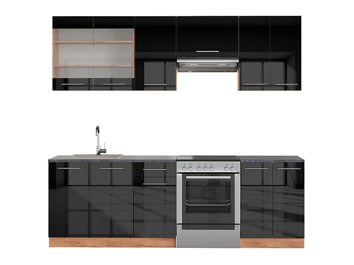 Mueble de cocina antracita brillo intenso/roble dorado eléctrico 240x60x81.6 fame-line