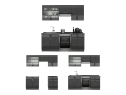 Mueble de cocina antracita alto brillo 200x46x81.6 fame-line