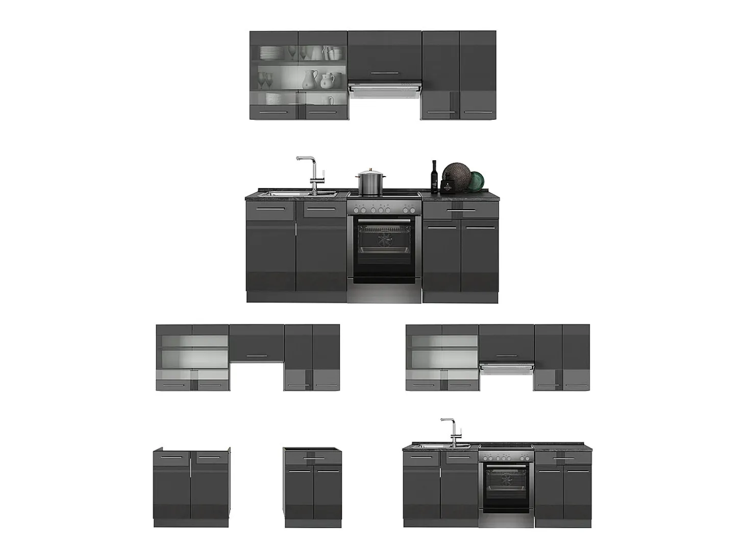 Mueble de cocina antracita alto brillo 200x46x81.6 fame-line