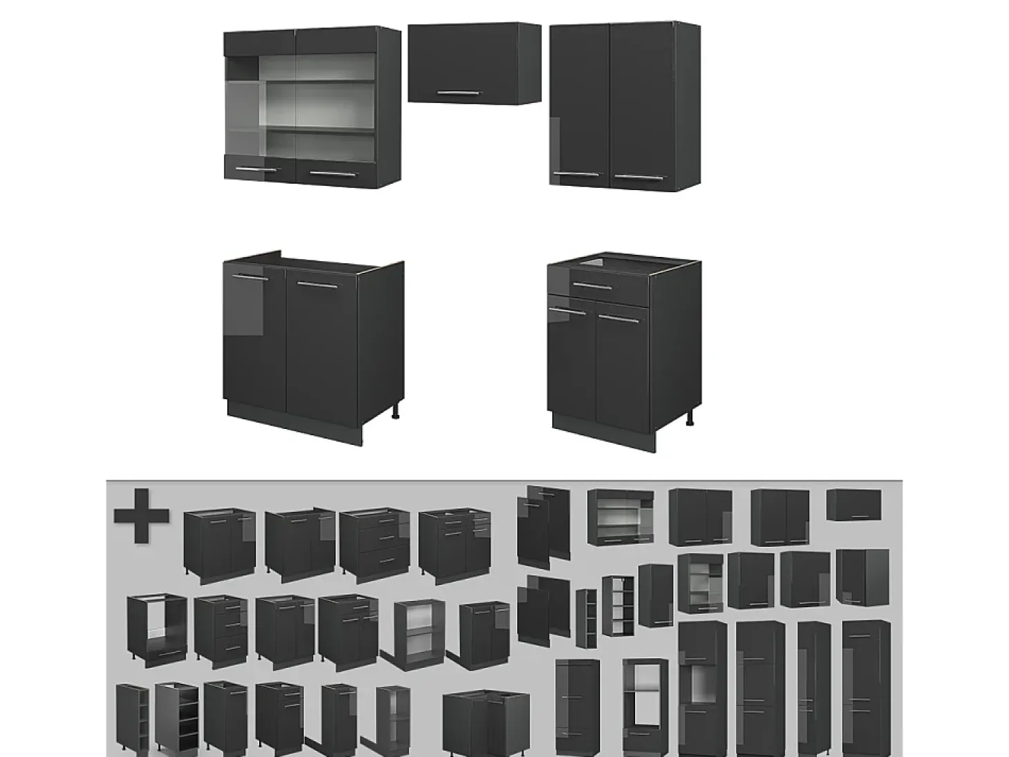 Mueble de cocina antracita alto brillo 200x46x81.6 fame-line
