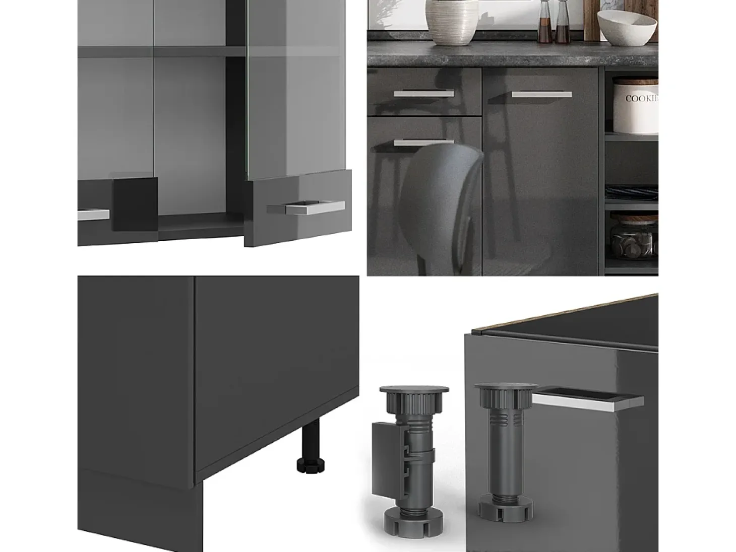 Mueble de cocina antracita brillo intenso/antracita 240x60x81.6 r-line