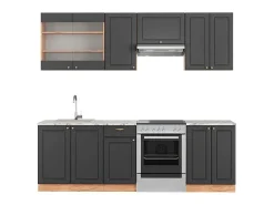 Mueble de cocina antracita casa de campo/roble kraft dorado 240x60x81.6 fame-line
