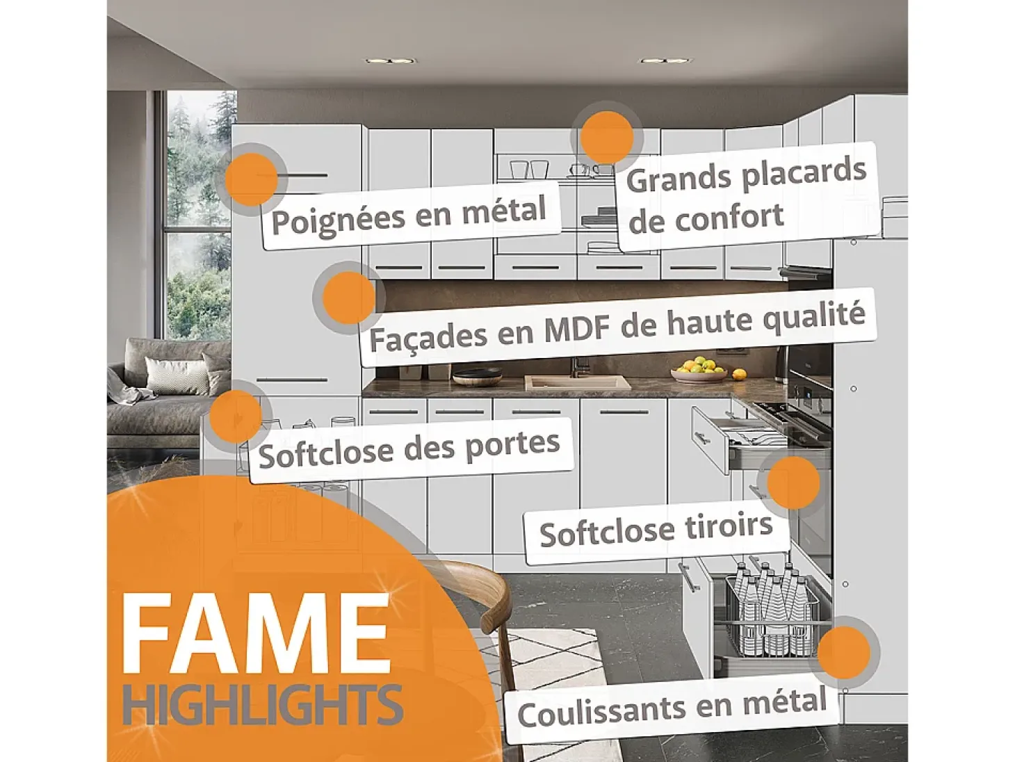 Mueble de cocina antracita brillo intenso/blanco 200x60x81.6 fame-line