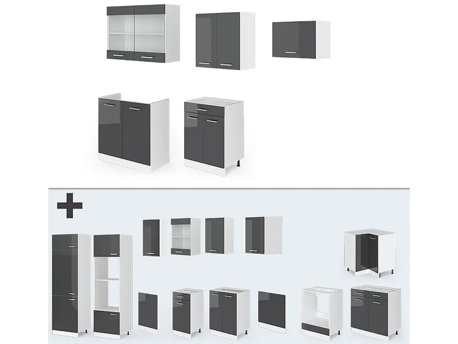 Mueble de cocina antracita brillo intenso/blanco 200x60x81.6 fame-line