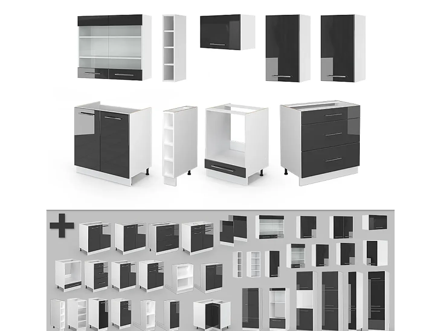 Mueble de cocina antracita brillo intenso/blanco 235x60x81.6 fame-line