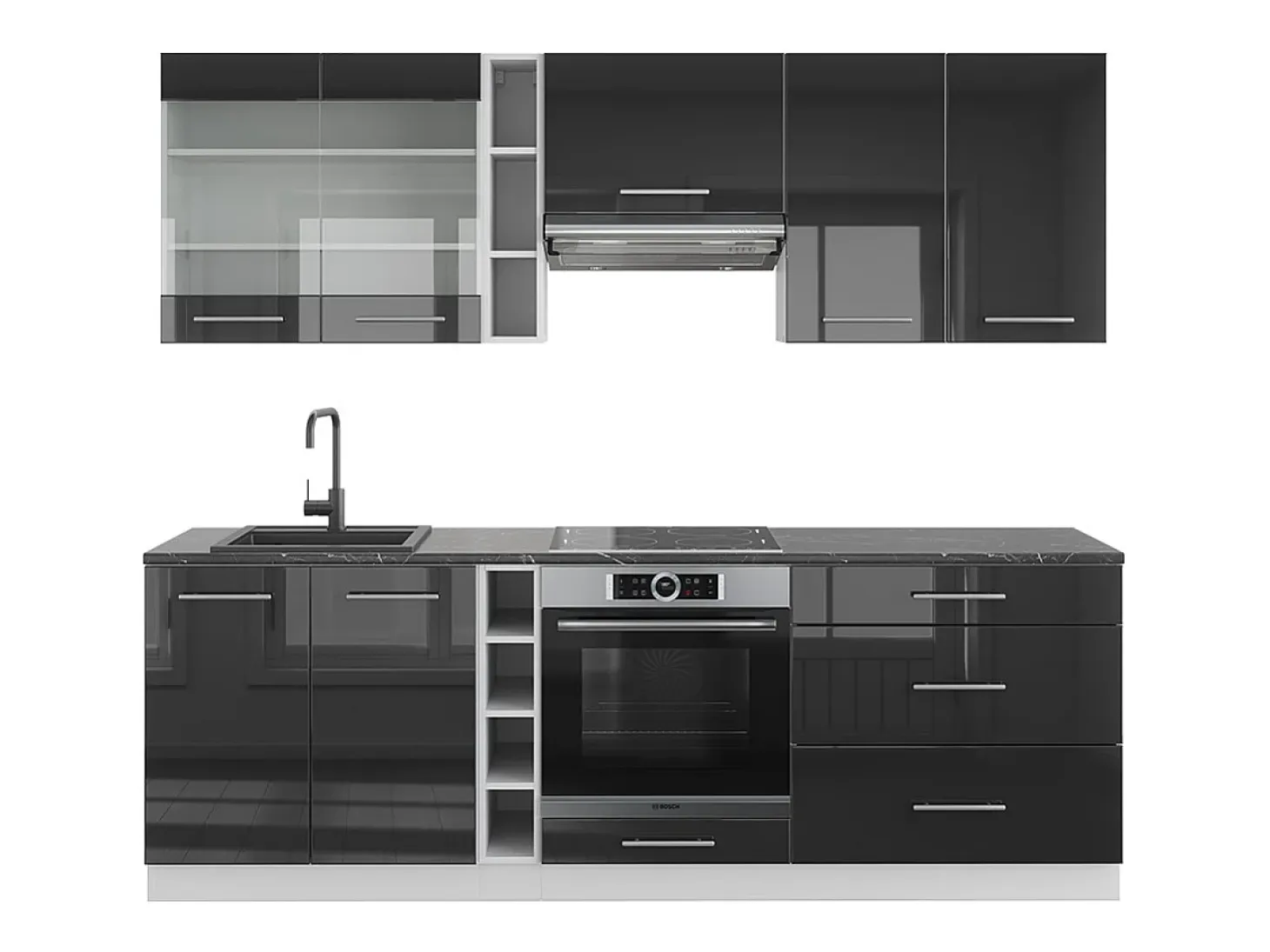 Mueble de cocina antracita brillo intenso/blanco 235x60x81.6 fame-line