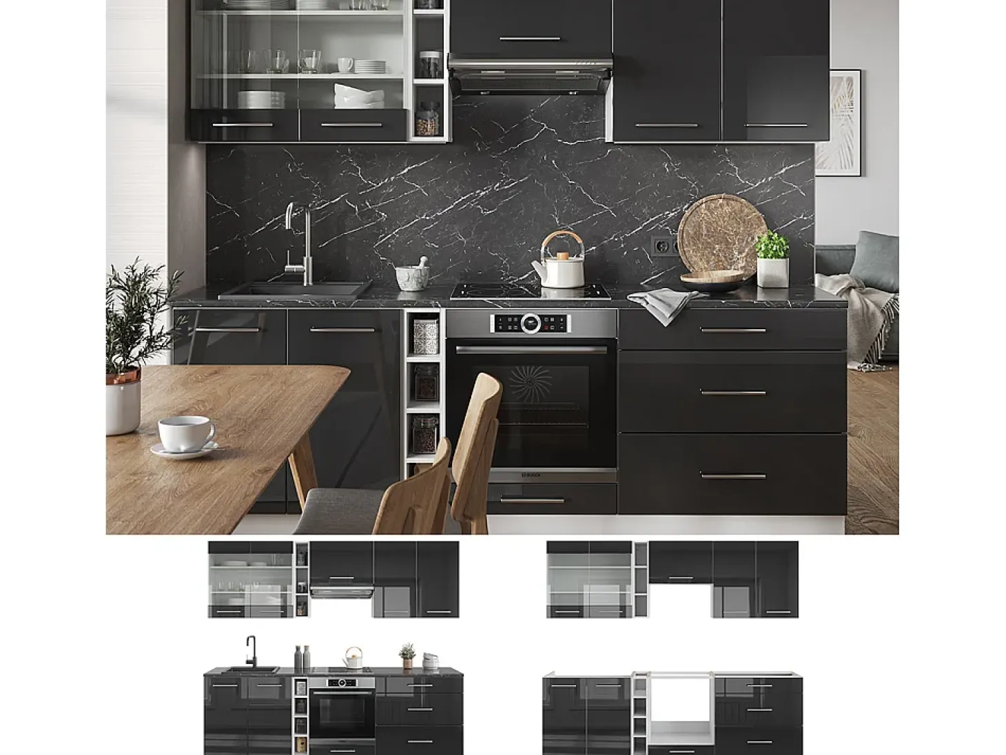 Mueble de cocina antracita brillo intenso/blanco 235x60x81.6 fame-line