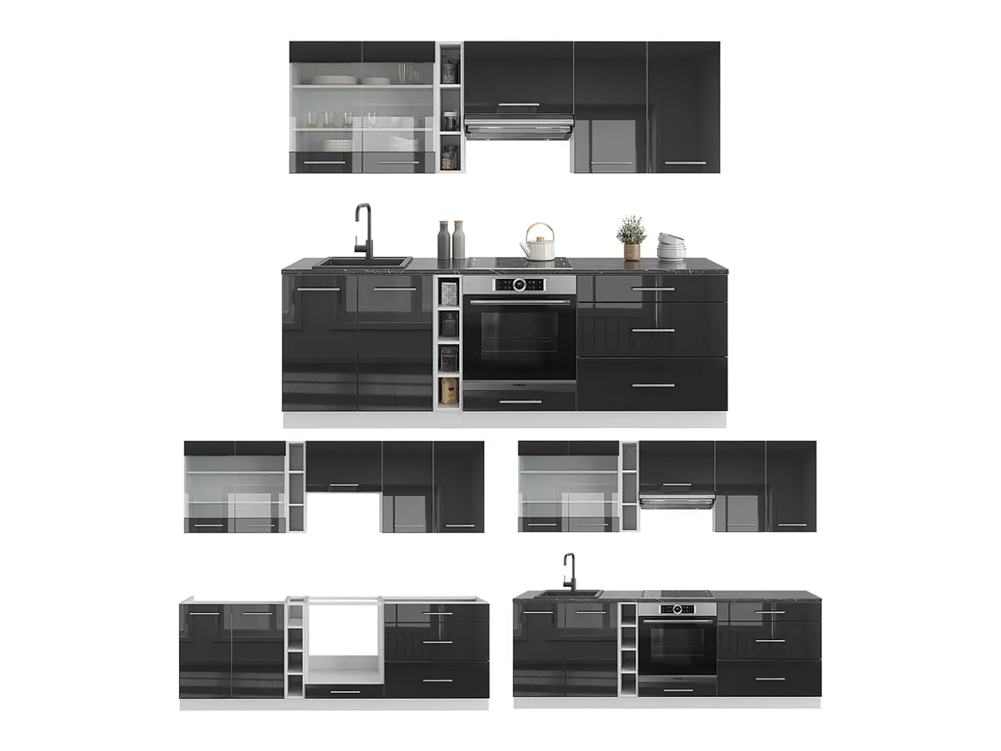 Mueble de cocina antracita brillo intenso/blanco 235x60x81.6 fame-line