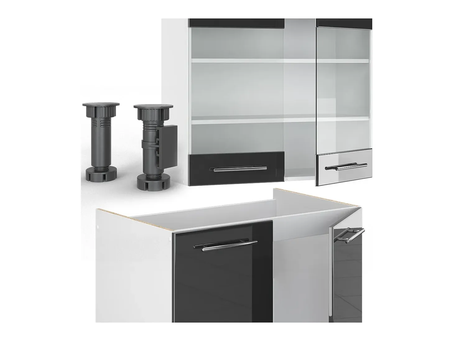 Mueble de cocina antracita brillo intenso/blanco 235x60x81.6 fame-line