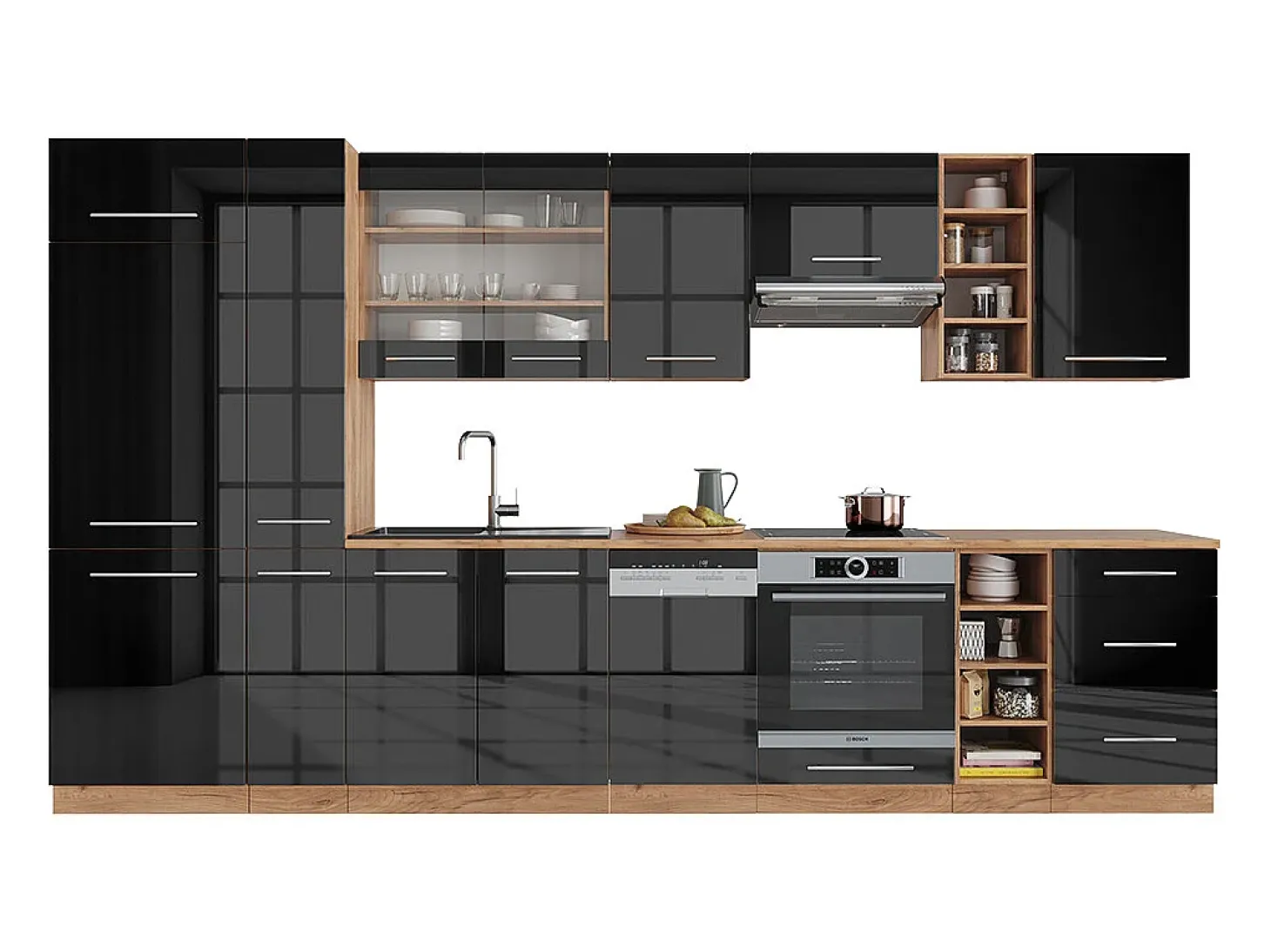 Mueble de cocina antracita brillo intenso/roble dorado eléctrico 355x60x81.6 fame-line