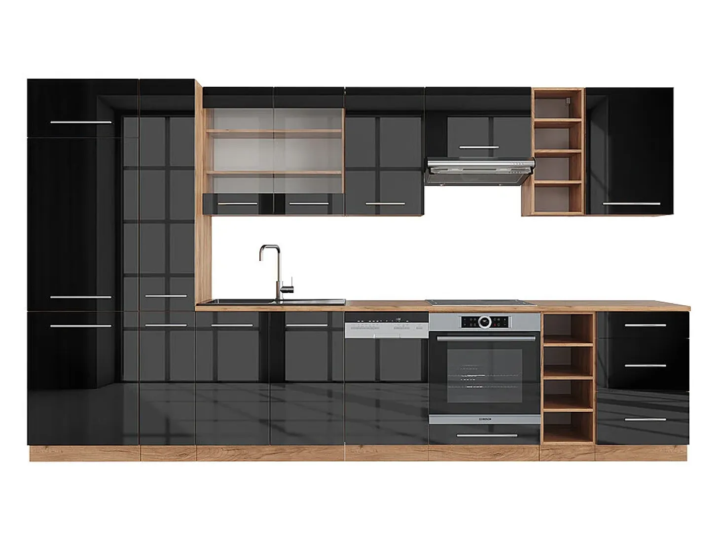 Mueble de cocina antracita brillo intenso/roble dorado eléctrico 355x60x81.6 fame-line