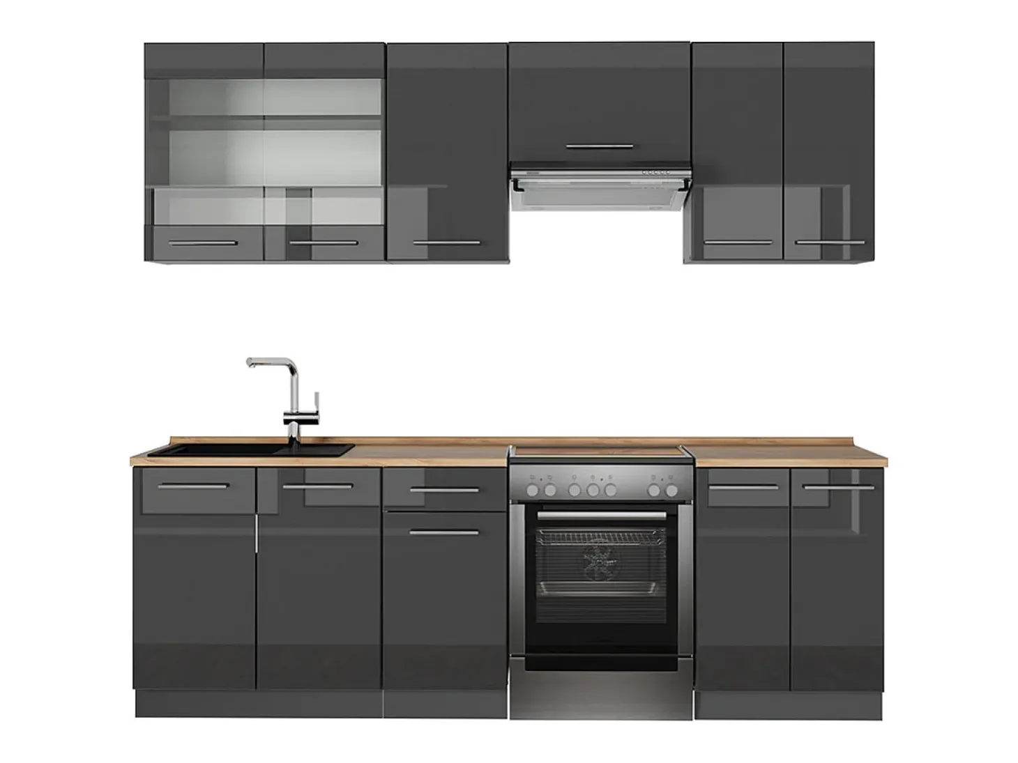 Mueble de cocina antracita alto brillo 240x60x81.6 fame-line
