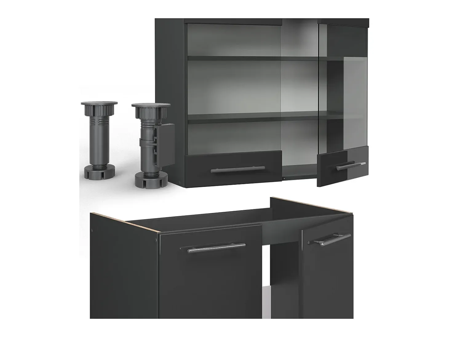 Mueble de cocina antracita alto brillo 240x60x81.6 fame-line