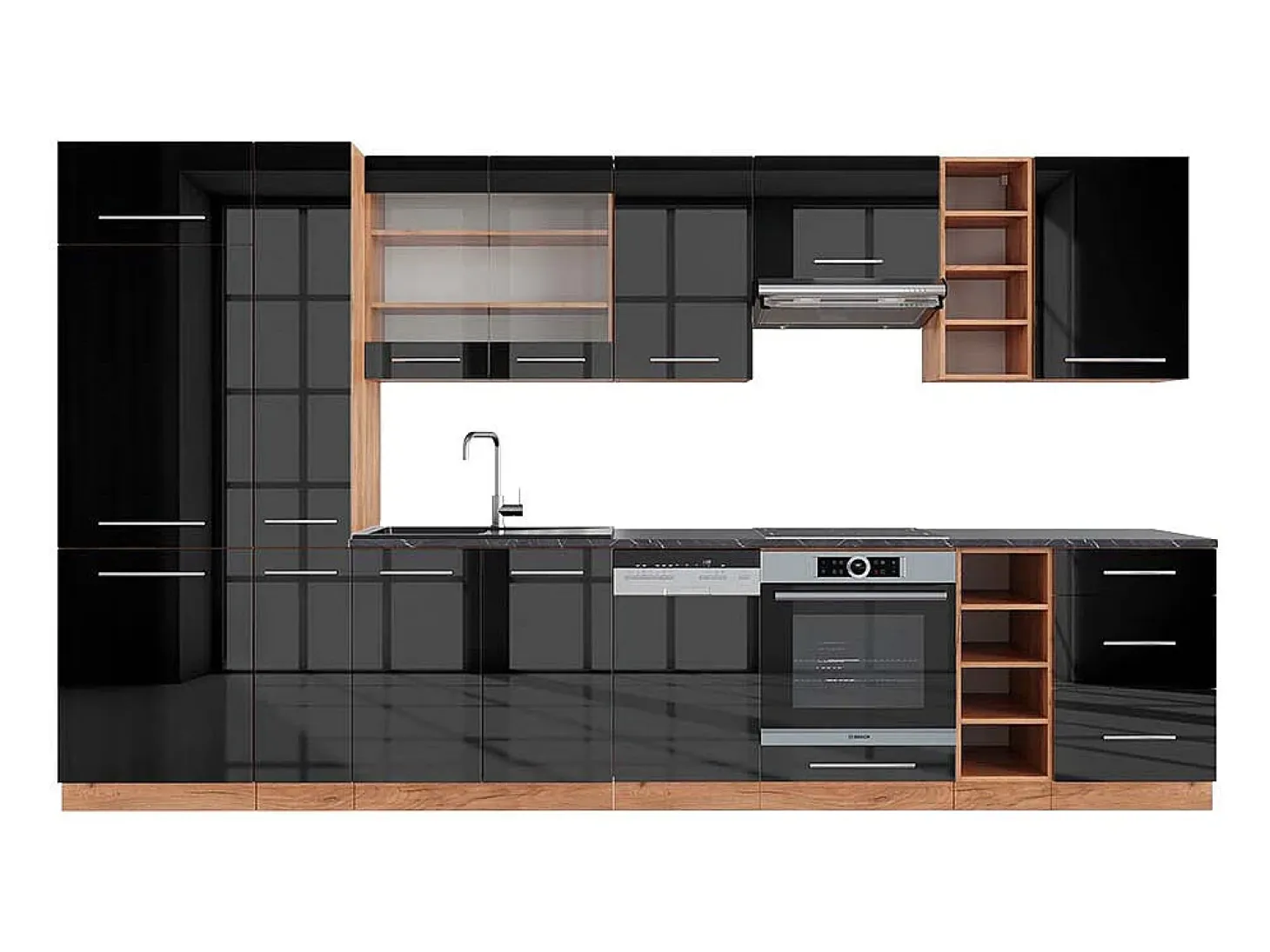 Mueble de cocina antracita brillo intenso/roble dorado eléctrico 355x60x81.6 fame-line