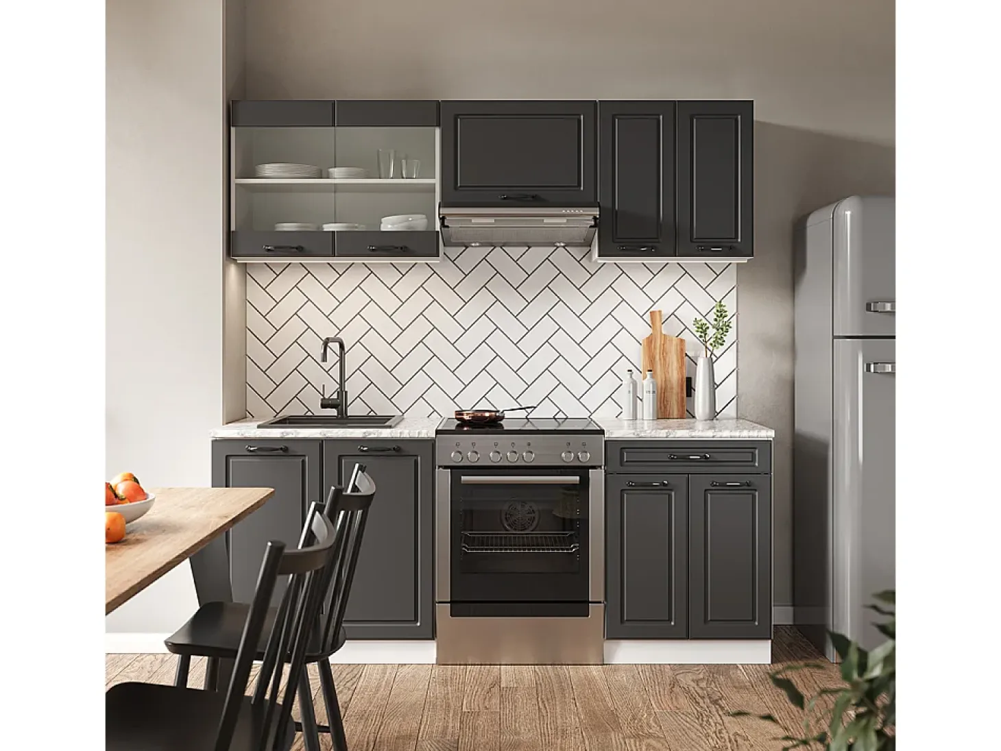 Mueble de cocina antracita casa de campo/blanco 200x60x81.6 r-line