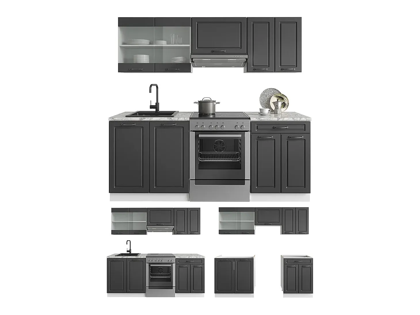Mueble de cocina antracita casa de campo/blanco 200x60x81.6 r-line