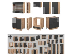 Mueble de cocina antracita brillo intenso/roble dorado eléctrico 235x60x81.6 fame-line