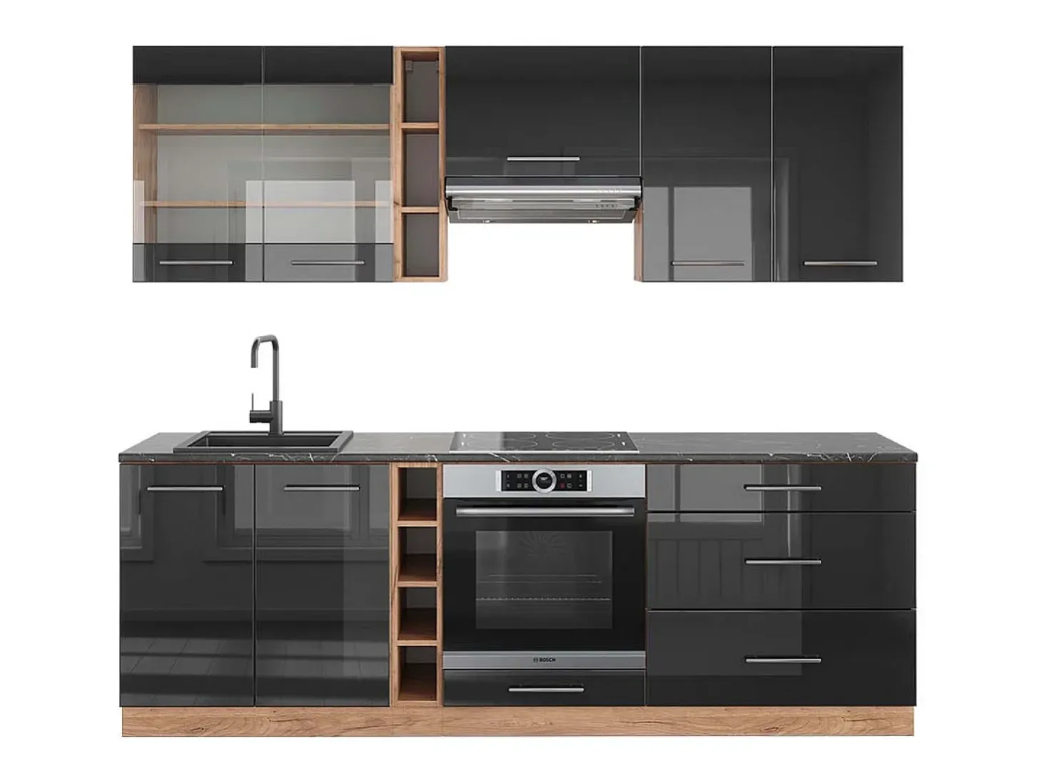Mueble de cocina antracita brillo intenso/roble dorado eléctrico 235x60x81.6 fame-line