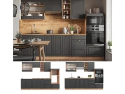 Mueble de cocina antracita casa de campo/roble kraft dorado 280x60x81.6 fame-line