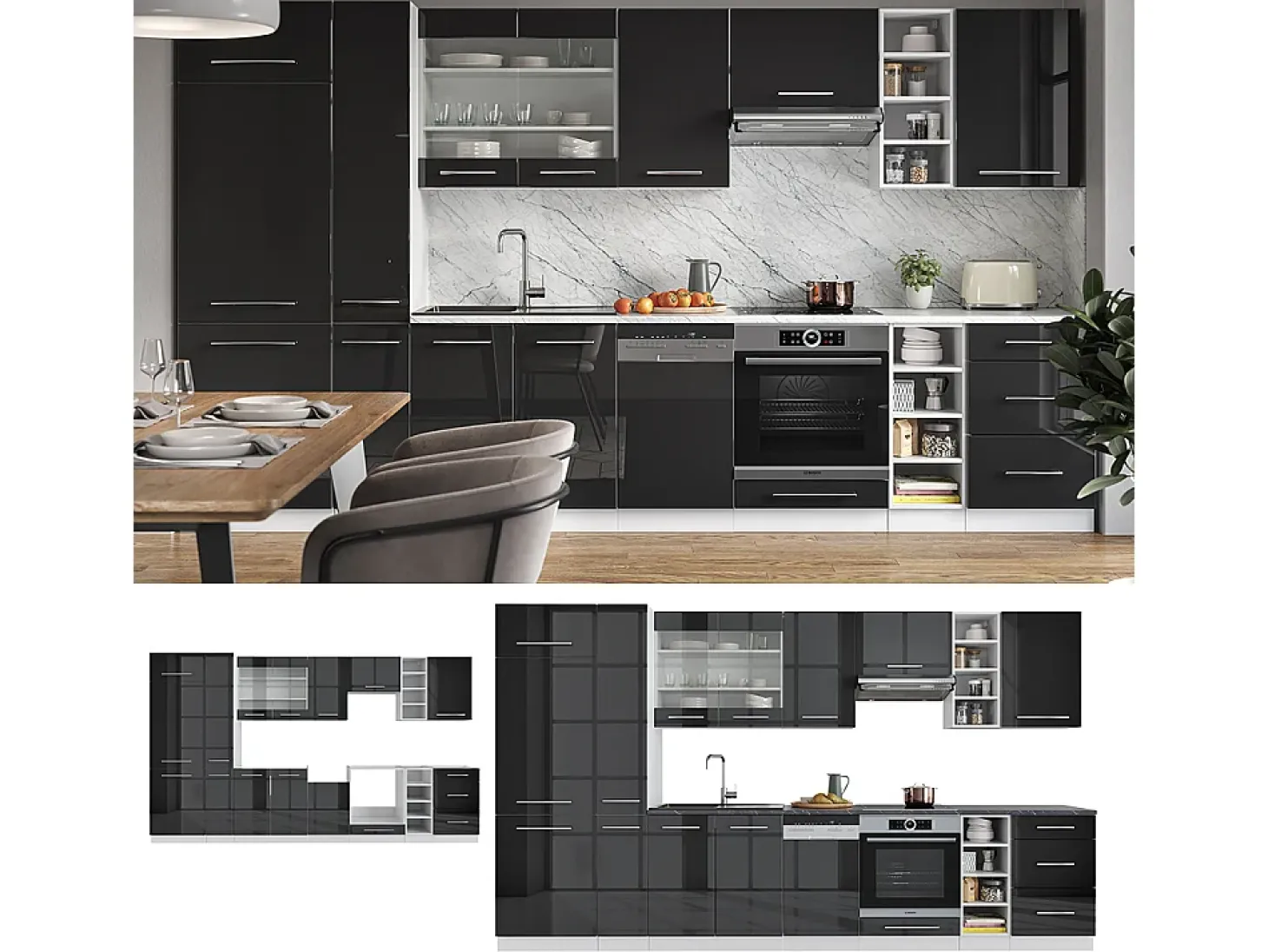 Mueble de cocina antracita brillo intenso/blanco 355x60x81.6 fame-line