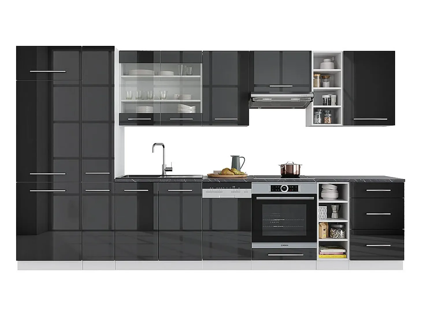 Mueble de cocina antracita brillo intenso/blanco 355x60x81.6 fame-line