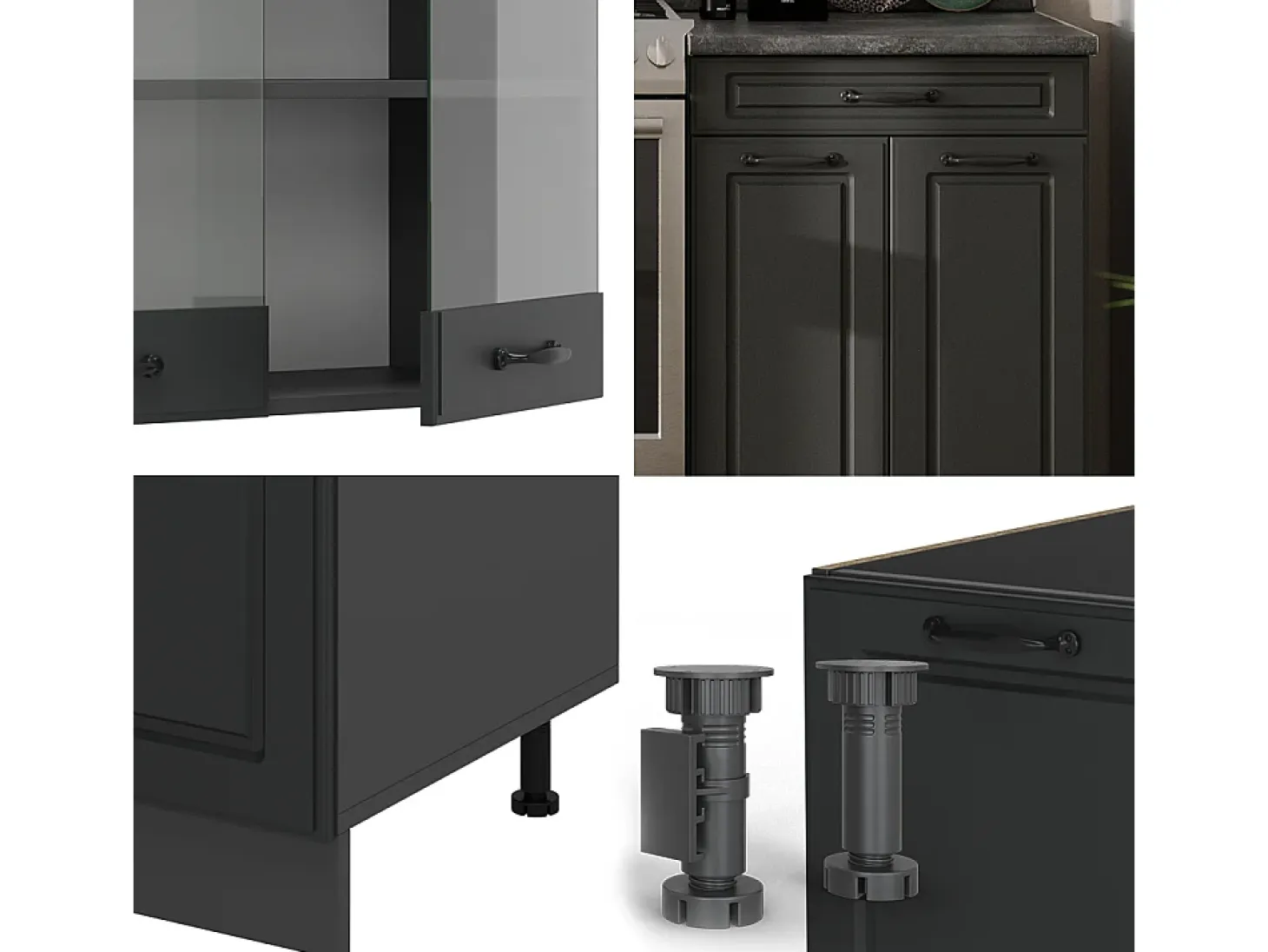 Mueble de cocina antracita casa de campo/antracita 200x60x81.6 r-line